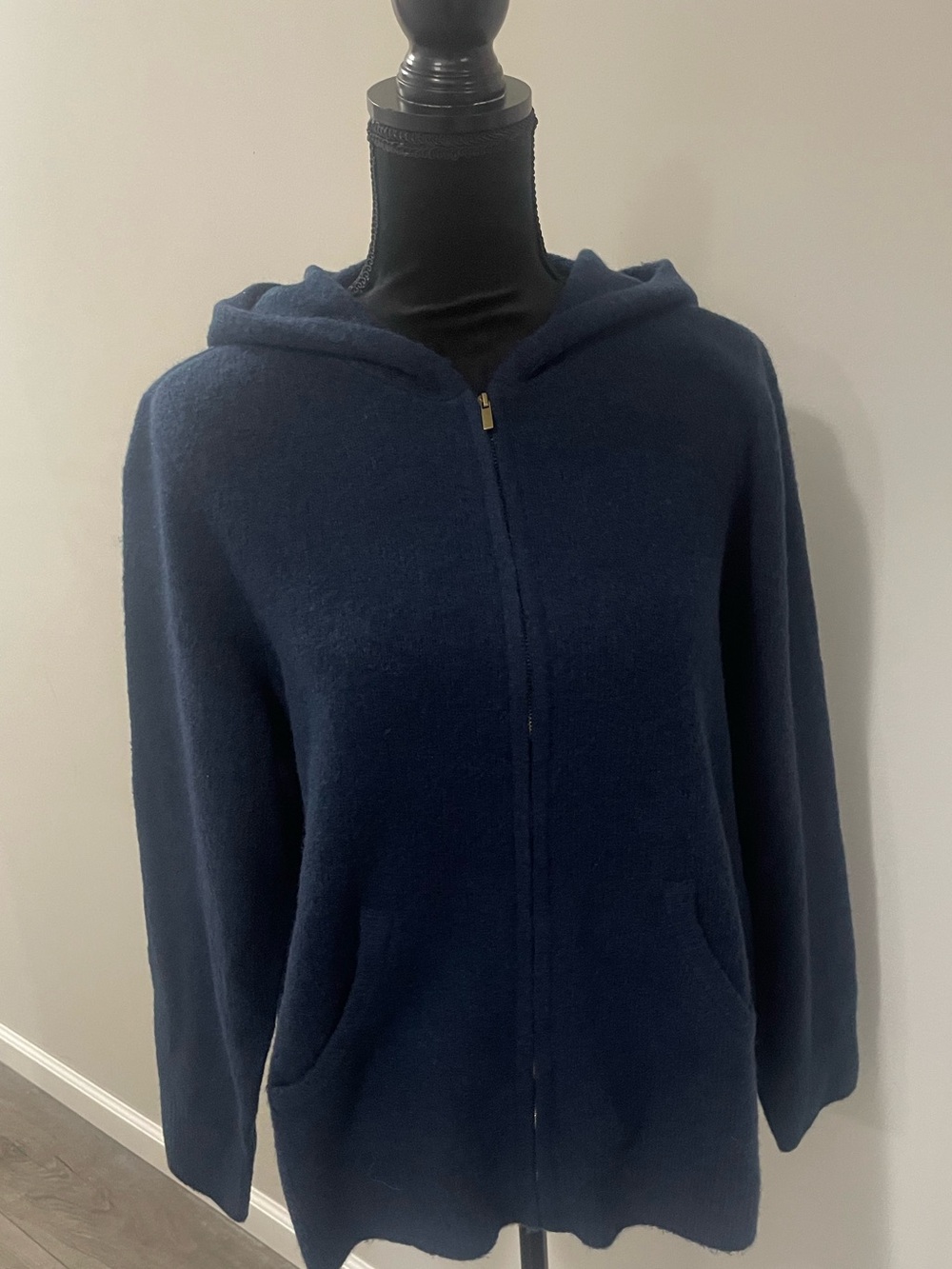 Navy Zip-Front Hooded Sweater